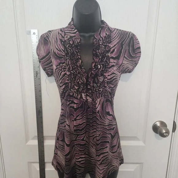 VINTAGE Y2K SOULMATES Purple Ruffled V-Neck Blouse Size Medium - Picture 1 of 8